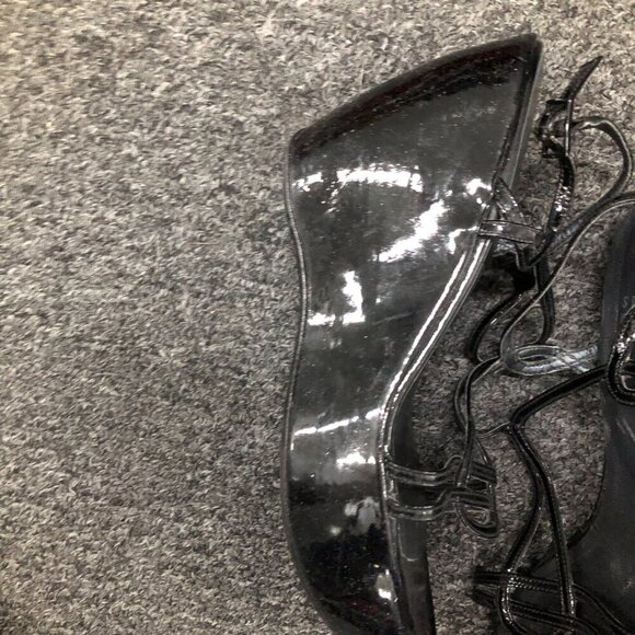 Stuart Weitzman Patent Leather Strappy Wedge Platform Sandals Black 7.5 - Picture 4 of 13